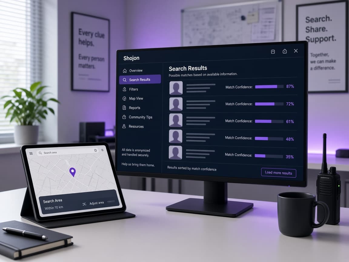 Missing-person search matching interface for community safety