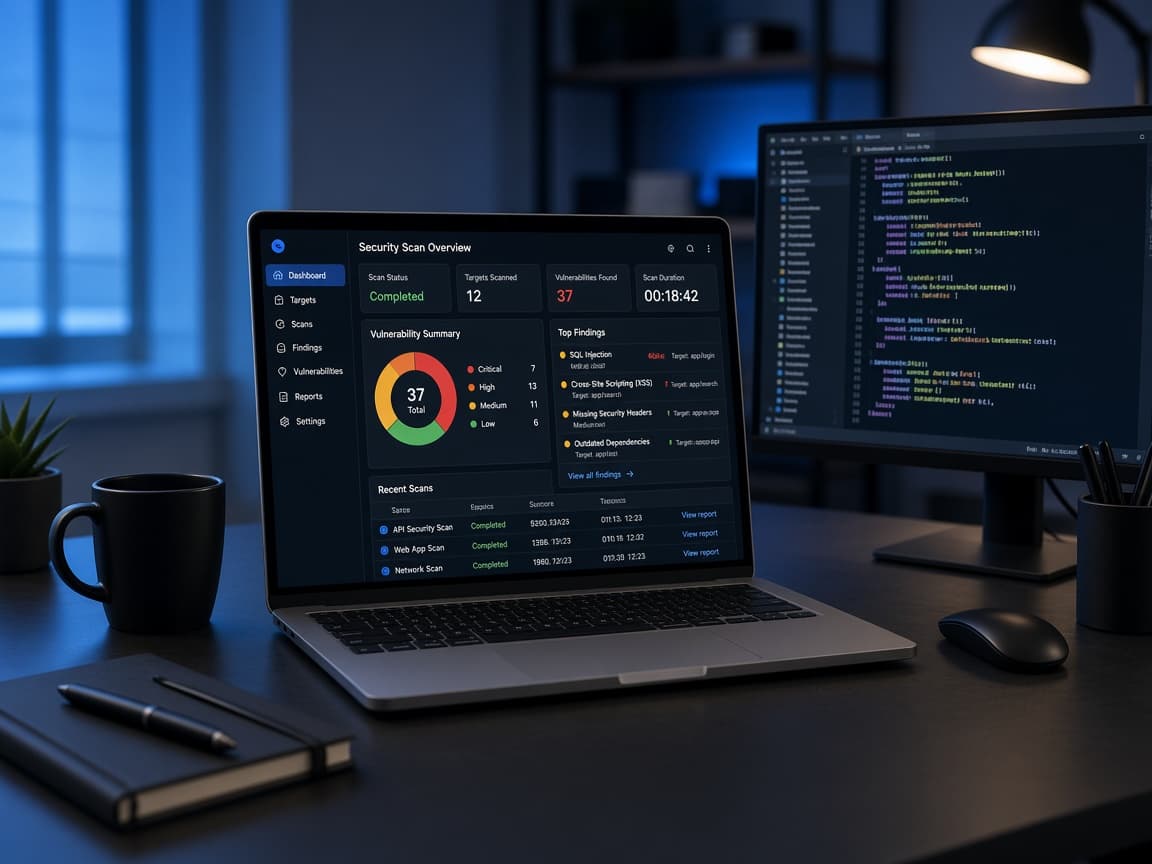 Security testing dashboard for website and application vulnerability assessment